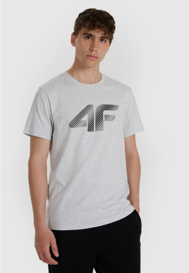 Jasnoszara koszulka męska 4F z dużym logo