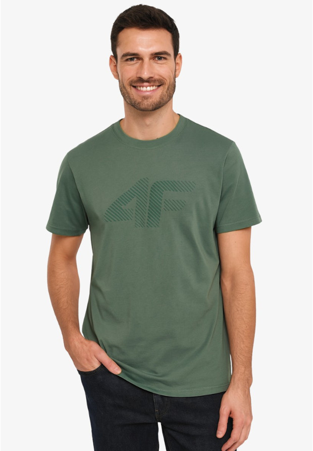 Koszulka Męska 4F T-shirt Z Nadrukiem Regular Zielony 4FWAW25TTSHM2442