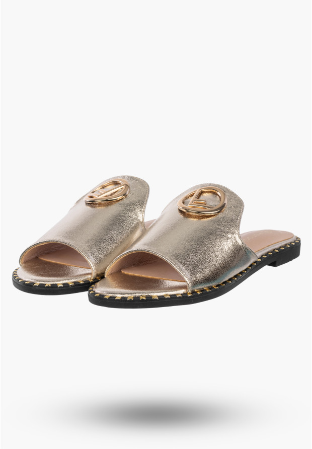 Klapki Damskie Ekoskóra Eleganckie Buty Letnie Stylowe Złote Potocki