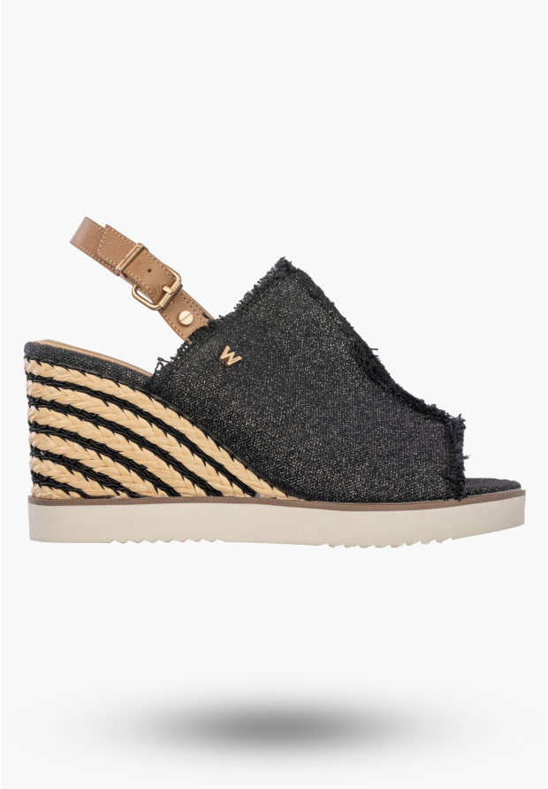 Sandały Damskie Wrangler Na Koturnie Buty Materiałowe Espadryle Grafitowe Mailorca Sabot
