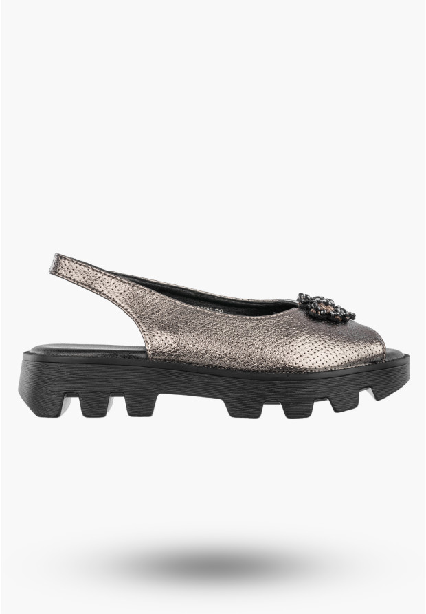 Sandały Damskie Ekoskóra Eleganckie Buty Z Traperową Podeszwą Metalicze Potocki