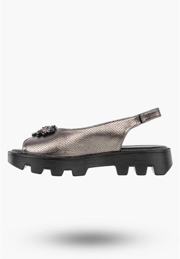 Sandały Damskie Ekoskóra Eleganckie Buty Z Traperową Podeszwą Metalicze Potocki