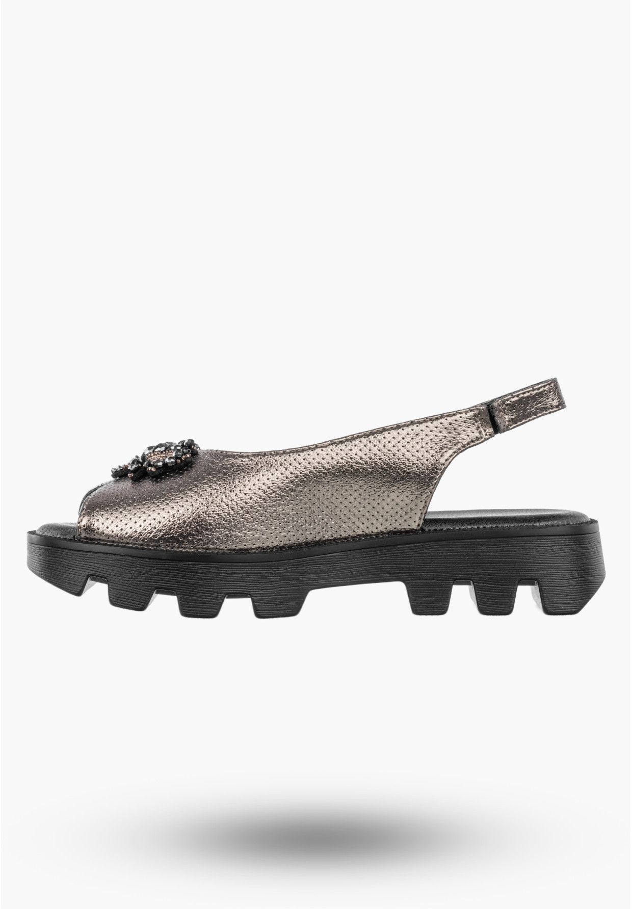 Sandały Damskie Ekoskóra Eleganckie Buty Z Traperową Podeszwą Metalicze Potocki