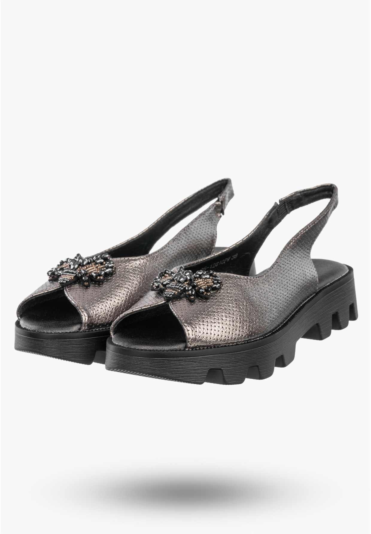 Sandały Damskie Ekoskóra Eleganckie Buty Z Traperową Podeszwą Metalicze Potocki