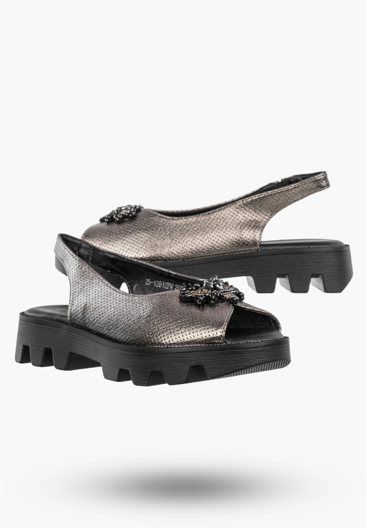 Sandały Damskie Ekoskóra Eleganckie Buty Z Traperową Podeszwą Metalicze Potocki