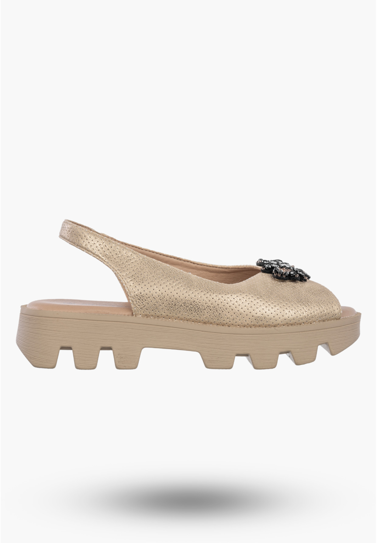 Sandały Damskie Ekoskóra Eleganckie Buty Z Traperową Podeszwą Złote Potocki