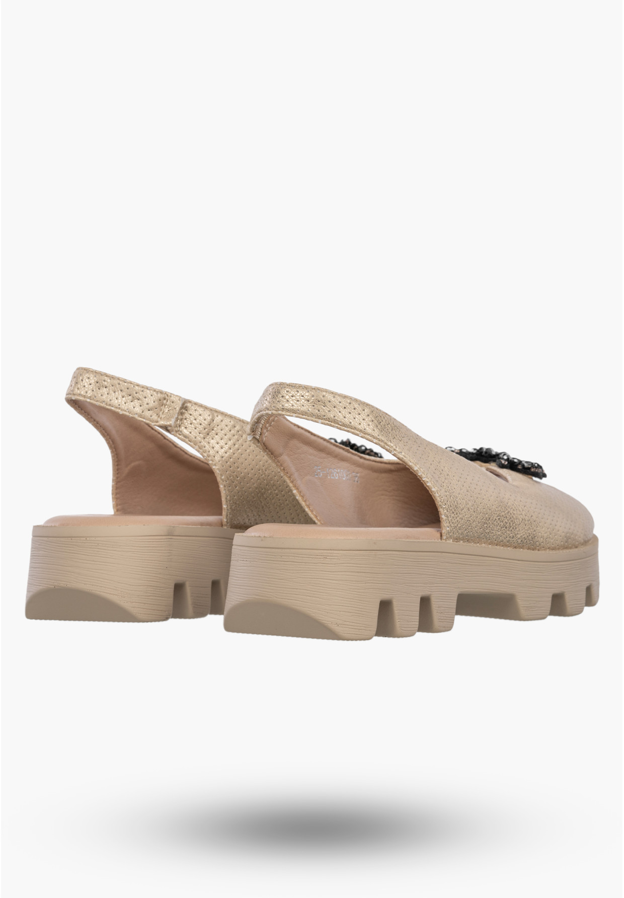 Sandały Damskie Ekoskóra Eleganckie Buty Z Traperową Podeszwą Złote Potocki