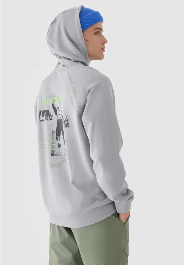 Bluza Męska 4F Z Kapturem Dresowa Z Nadrukiem Szara 4FRAW24TSWSM1821