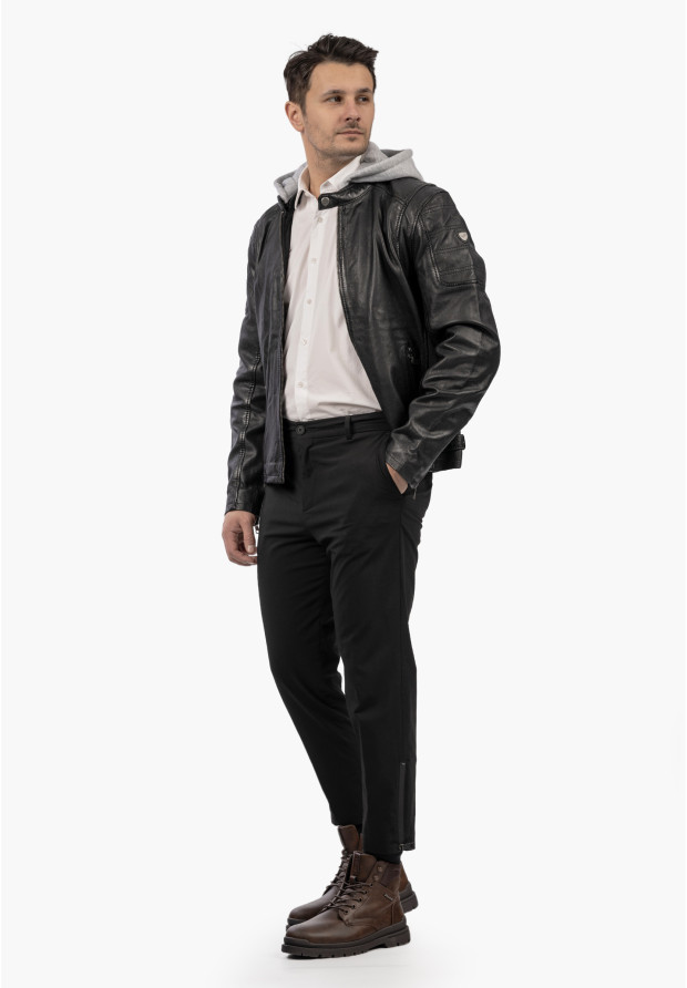 Kurtka Męska Mauritius Pilotka Skóra Naturalna z kapturem Czarna