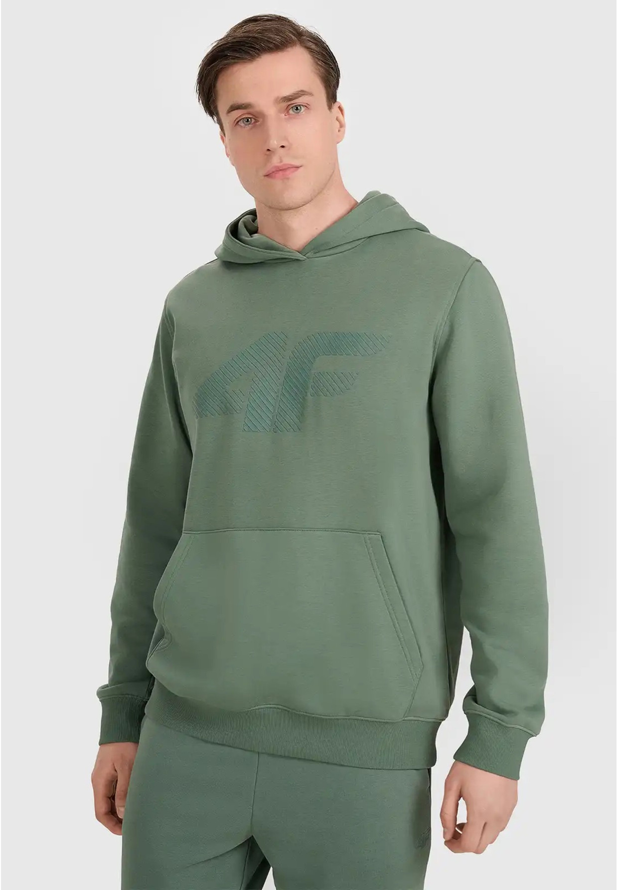 Bluza Męska 4F Z Kapturem Dresowa Z Logo Zielone 4FWAW25TSWSM1980