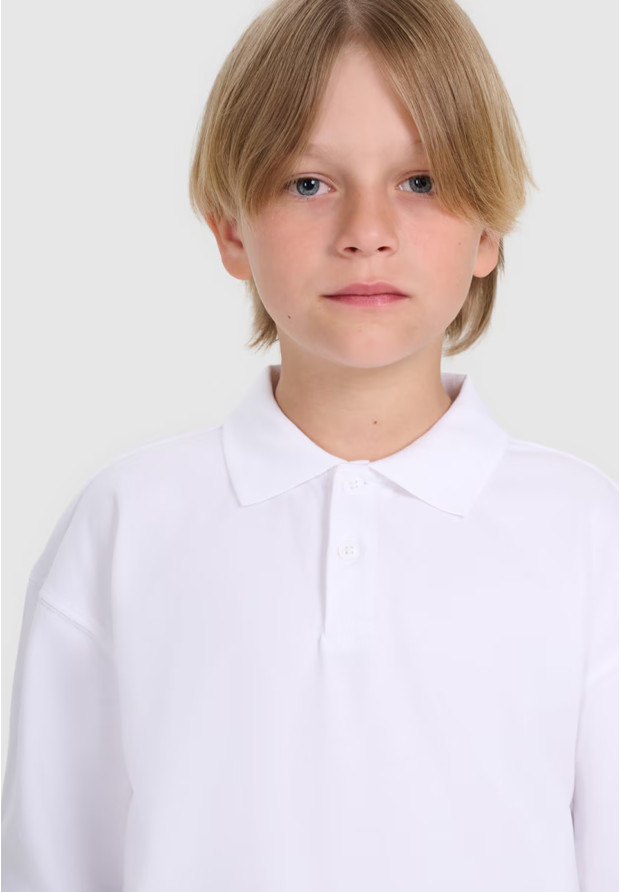 Longsleeve Chłopięcy 4F Regular Bluzka z kołnierzykiem Biała 4FJWAW25TLONM483