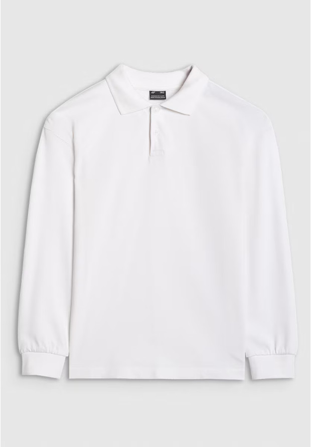 Longsleeve Chłopięcy 4F Regular Bluzka z kołnierzykiem Biała 4FJWAW25TLONM483