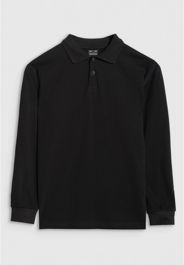 Longsleeve Chłopięcy 4F Regular Bluzka z kołnierzykiem Czarna 4FJWAW25TLONM483