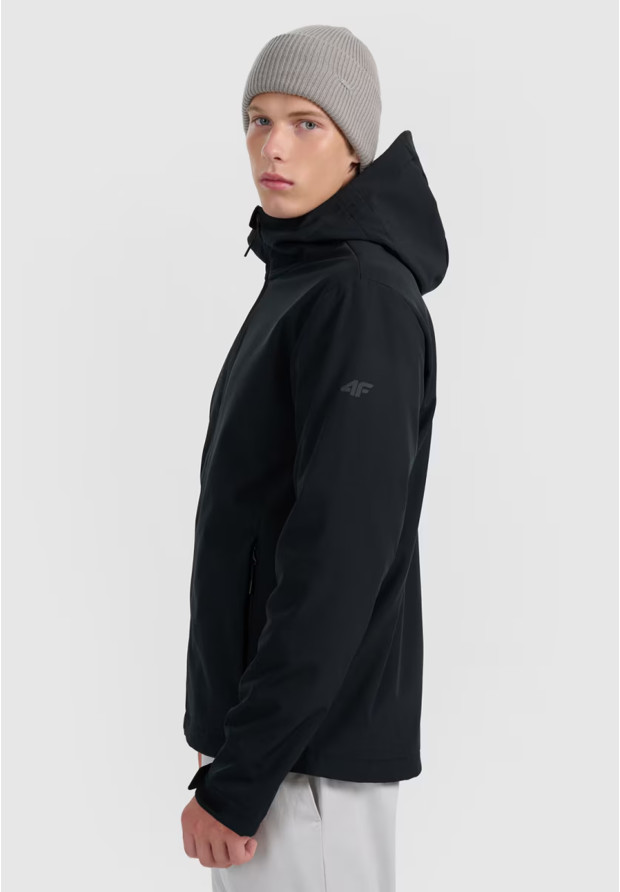 Kurtka Męska 4F Softshell Wiatroodporna Z Kapturem Czarna 4FWAW25TSOFM362