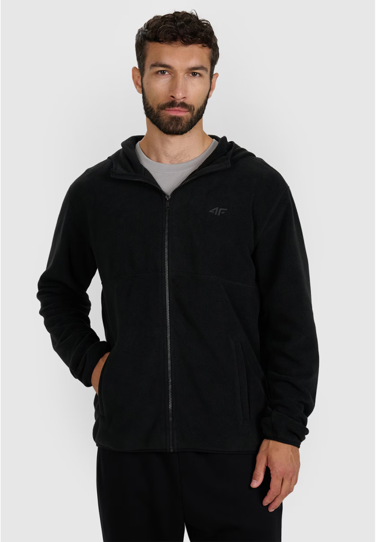 Polar Męski 4F Sportowy Rozpinany Regular Z Kapturem Bluza Czarna 4FWMM00TFLEM317