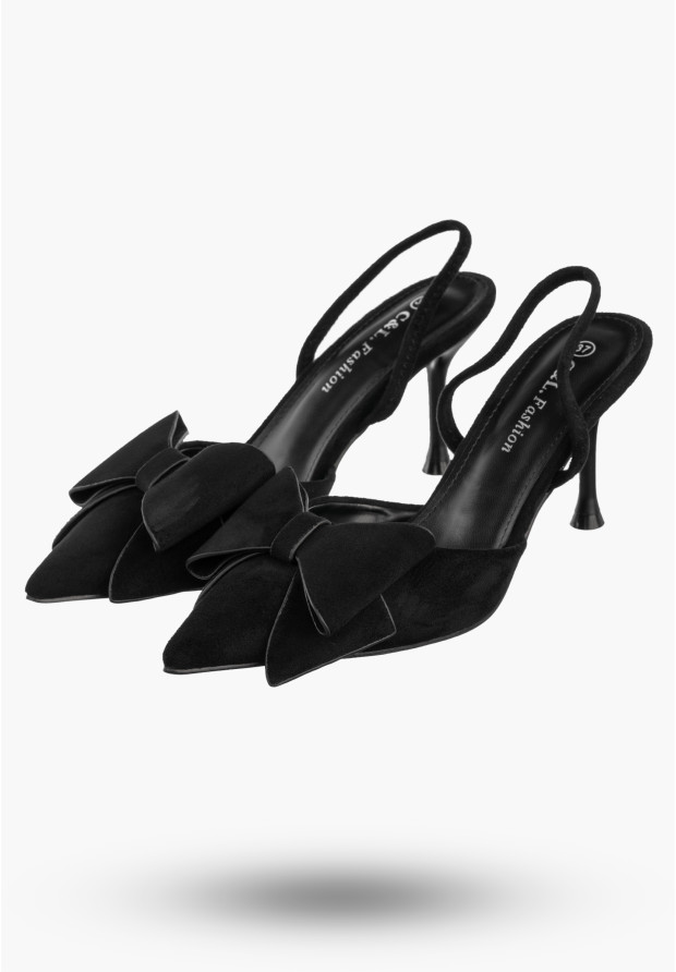 Szpilki Damskie Eleganckie Buty Na Obcasie z kokardą Czarne