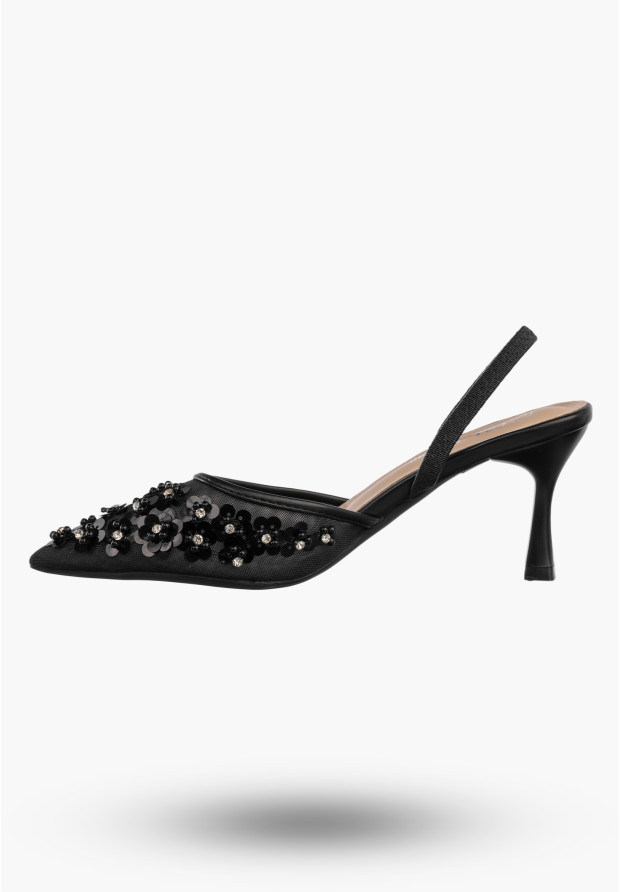 Szpilki Damskie Eleganckie Buty Na Obcasie z perełkami Czarne