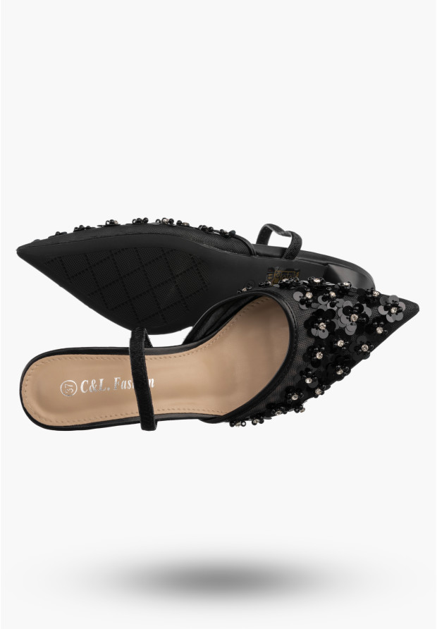 Szpilki Damskie Eleganckie Buty Na Obcasie z perełkami Czarne