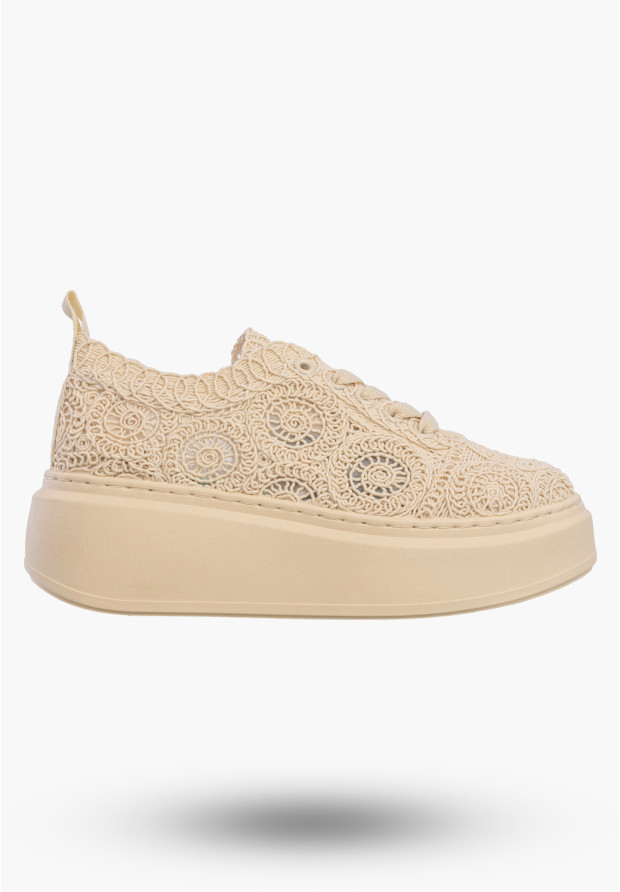 Sneakersy Damskie Na Platformie Buty Ażurowe Półbuty Beżowe