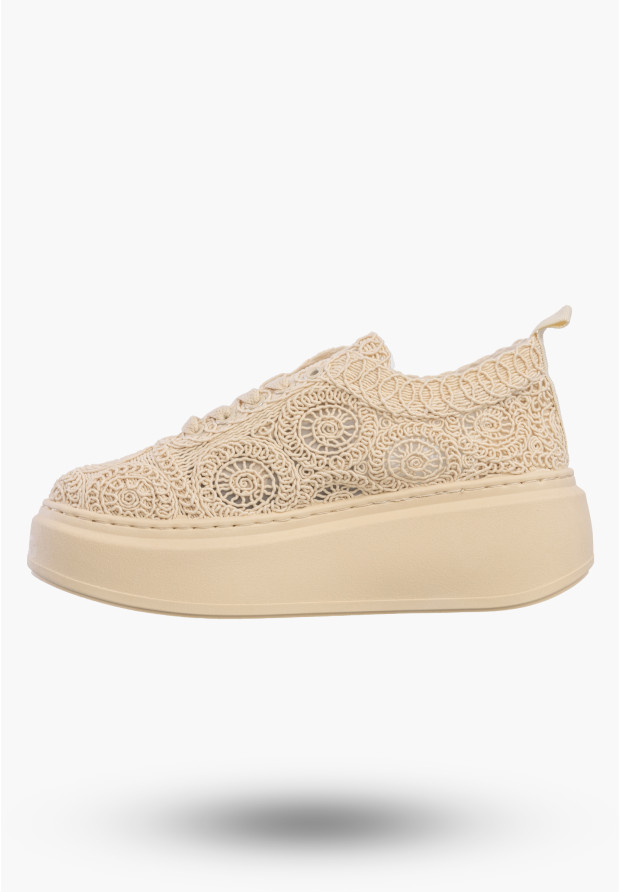 Sneakersy Damskie Na Platformie Buty Ażurowe Półbuty Beżowe