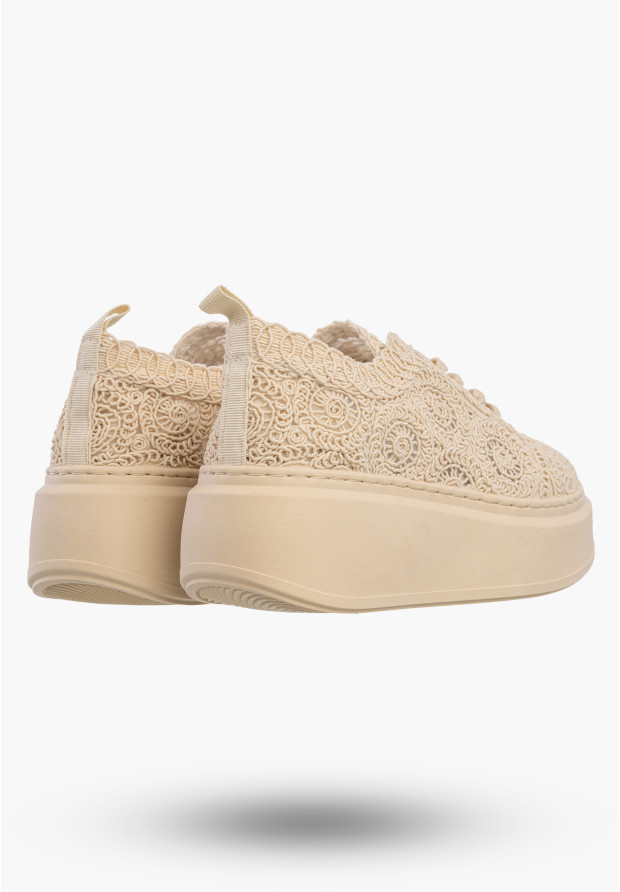 Sneakersy Damskie Na Platformie Buty Ażurowe Półbuty Beżowe