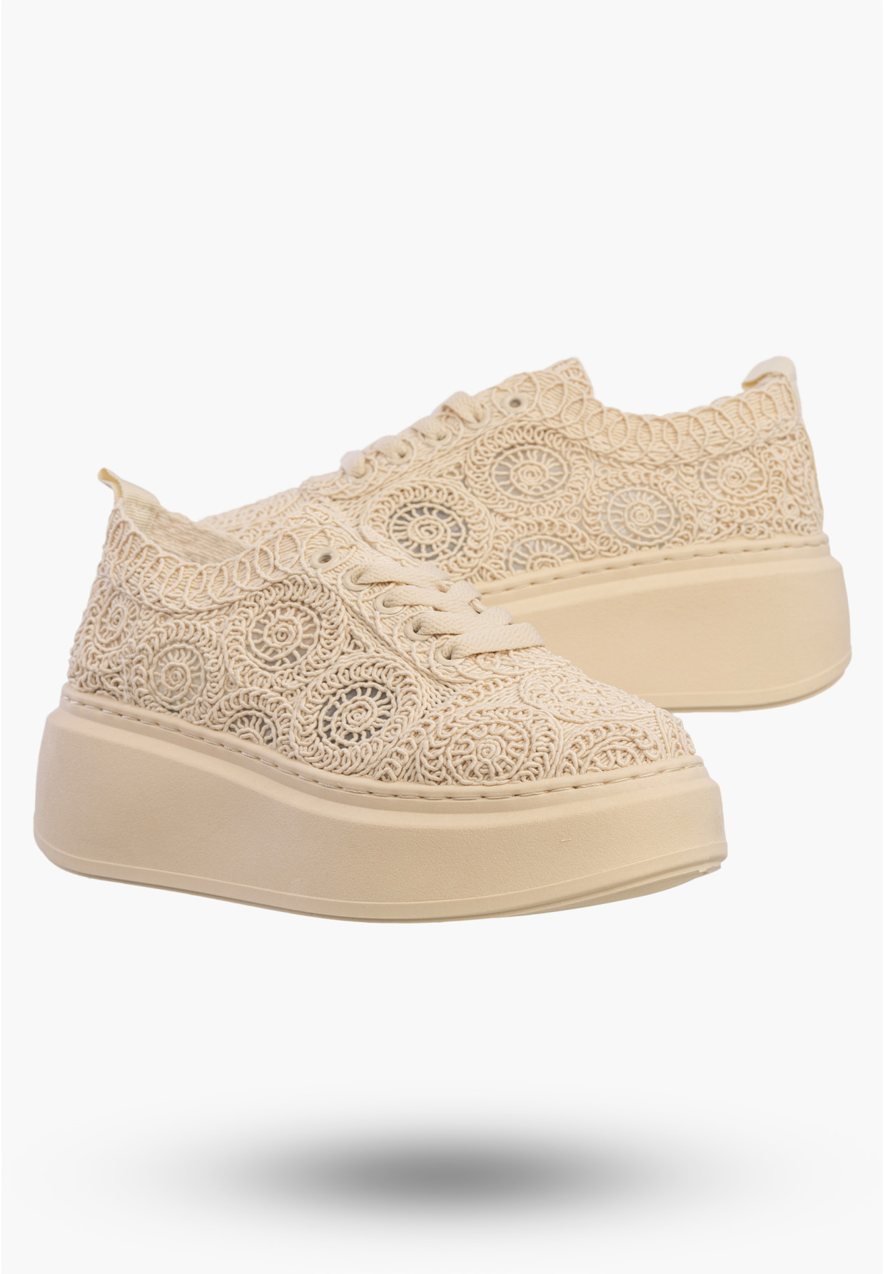 Sneakersy Damskie Na Platformie Buty Ażurowe Półbuty Beżowe