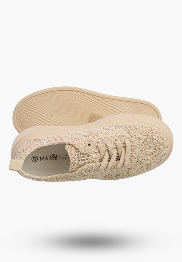 Sneakersy Damskie Na Platformie Buty Ażurowe Półbuty Beżowe