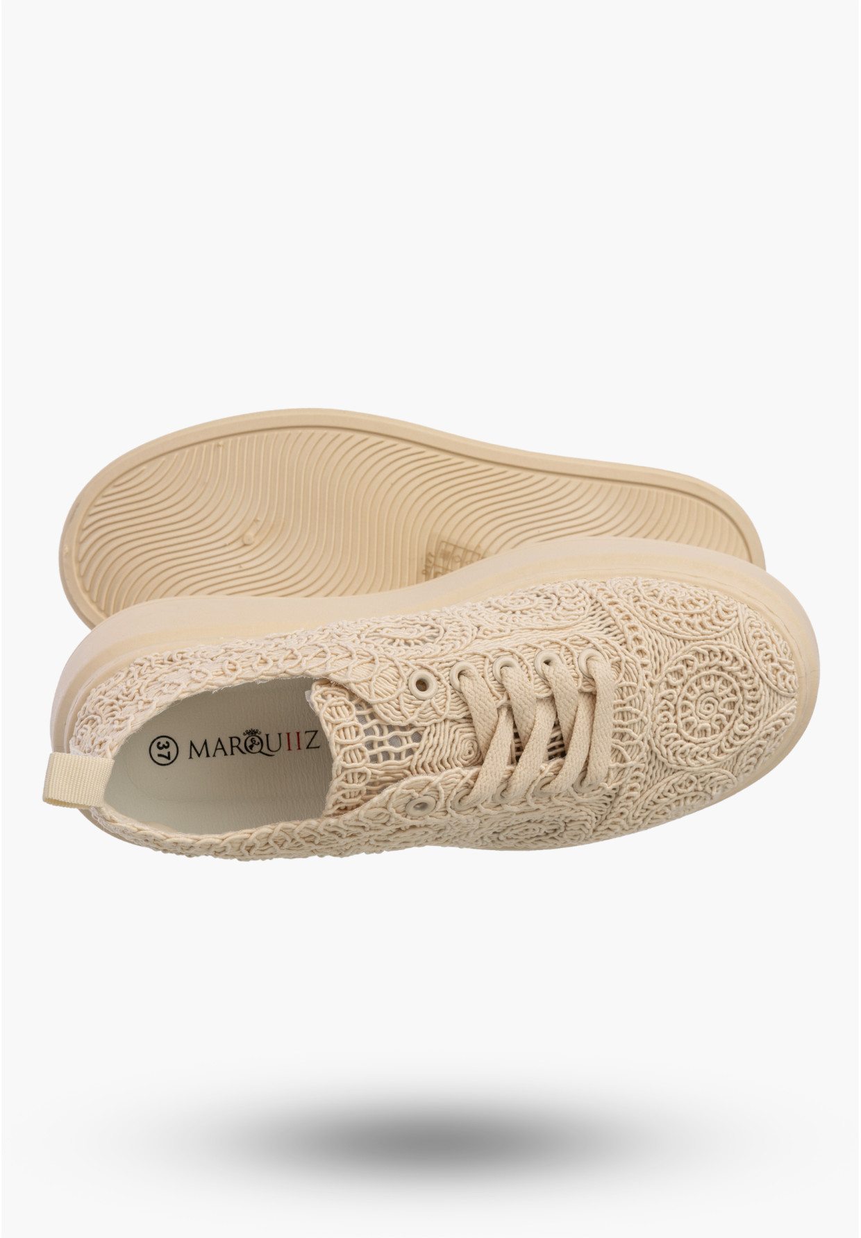 Sneakersy Damskie Na Platformie Buty Ażurowe Półbuty Beżowe