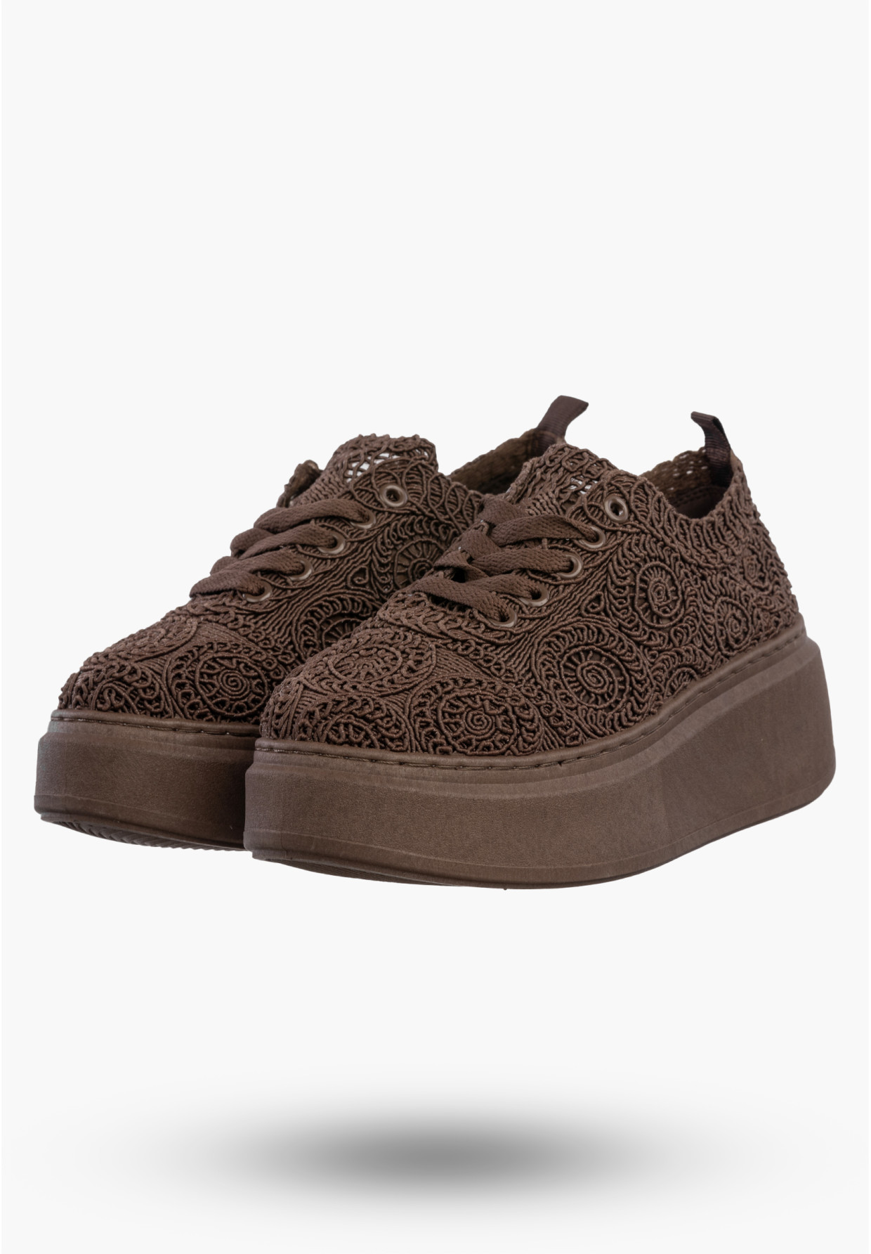 Sneakersy Damskie Na Platformie Buty Ażurowe Półbuty Brązowe