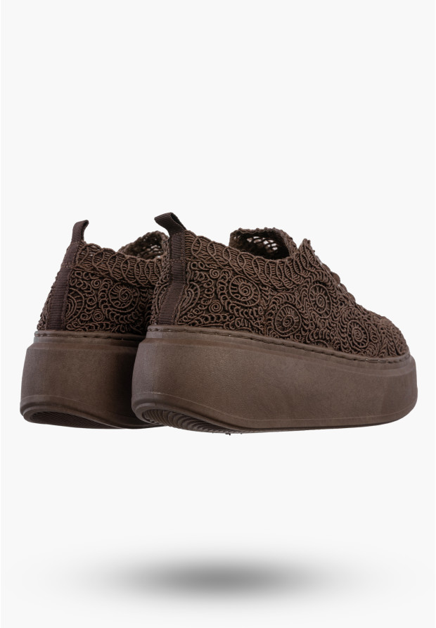 Sneakersy Damskie Na Platformie Buty Ażurowe Półbuty Brązowe