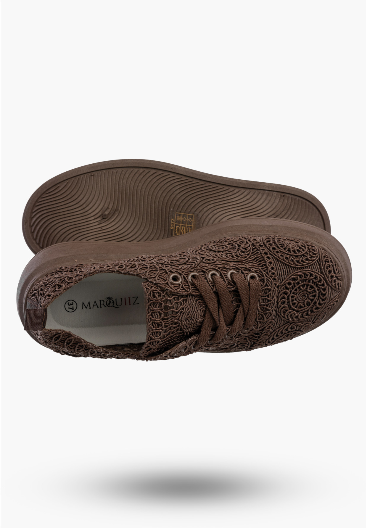 Sneakersy Damskie Na Platformie Buty Ażurowe Półbuty Brązowe