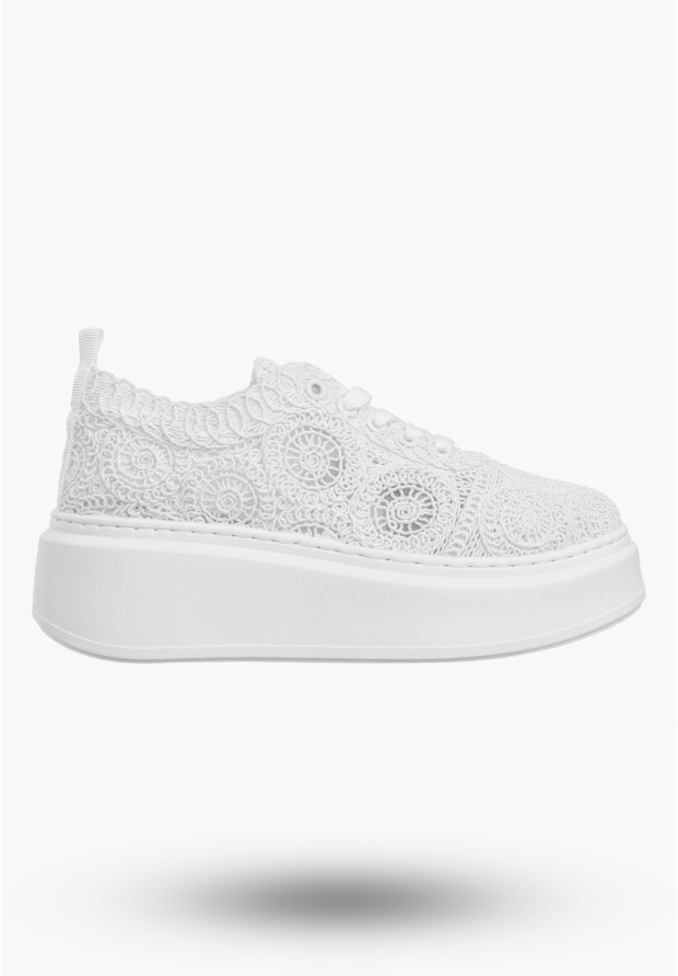 Sneakersy Damskie Na Platformie Buty Ażurowe Półbuty Białe