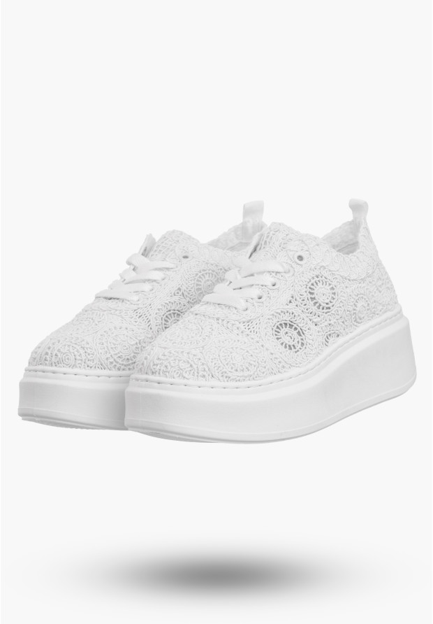 Sneakersy Damskie Na Platformie Buty Ażurowe Półbuty Białe