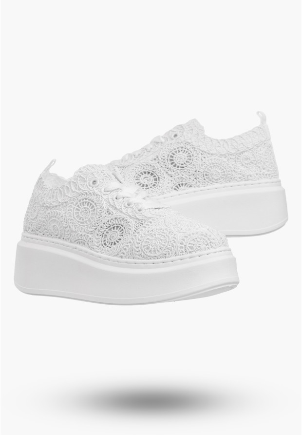 Sneakersy Damskie Na Platformie Buty Ażurowe Półbuty Białe
