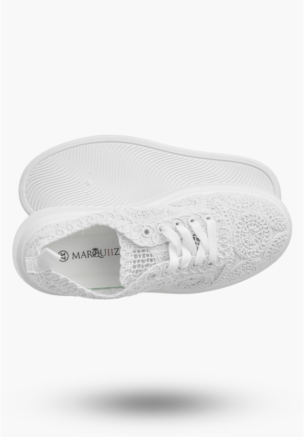 Sneakersy Damskie Na Platformie Buty Ażurowe Półbuty Białe