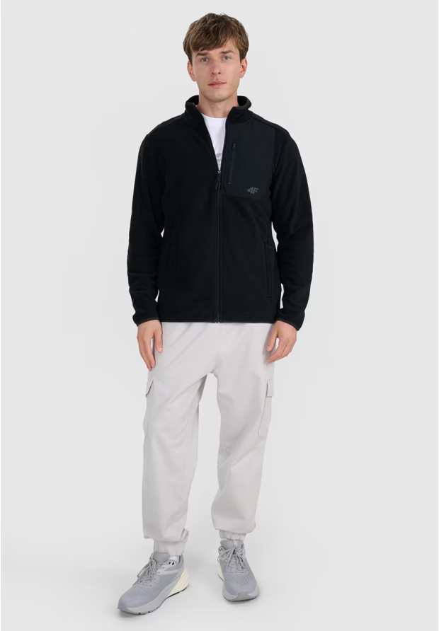 Polar Męski 4F Sportowy Rozpinany Regular ze stójką Bluza Czarna 4FWAW25TFLEM414