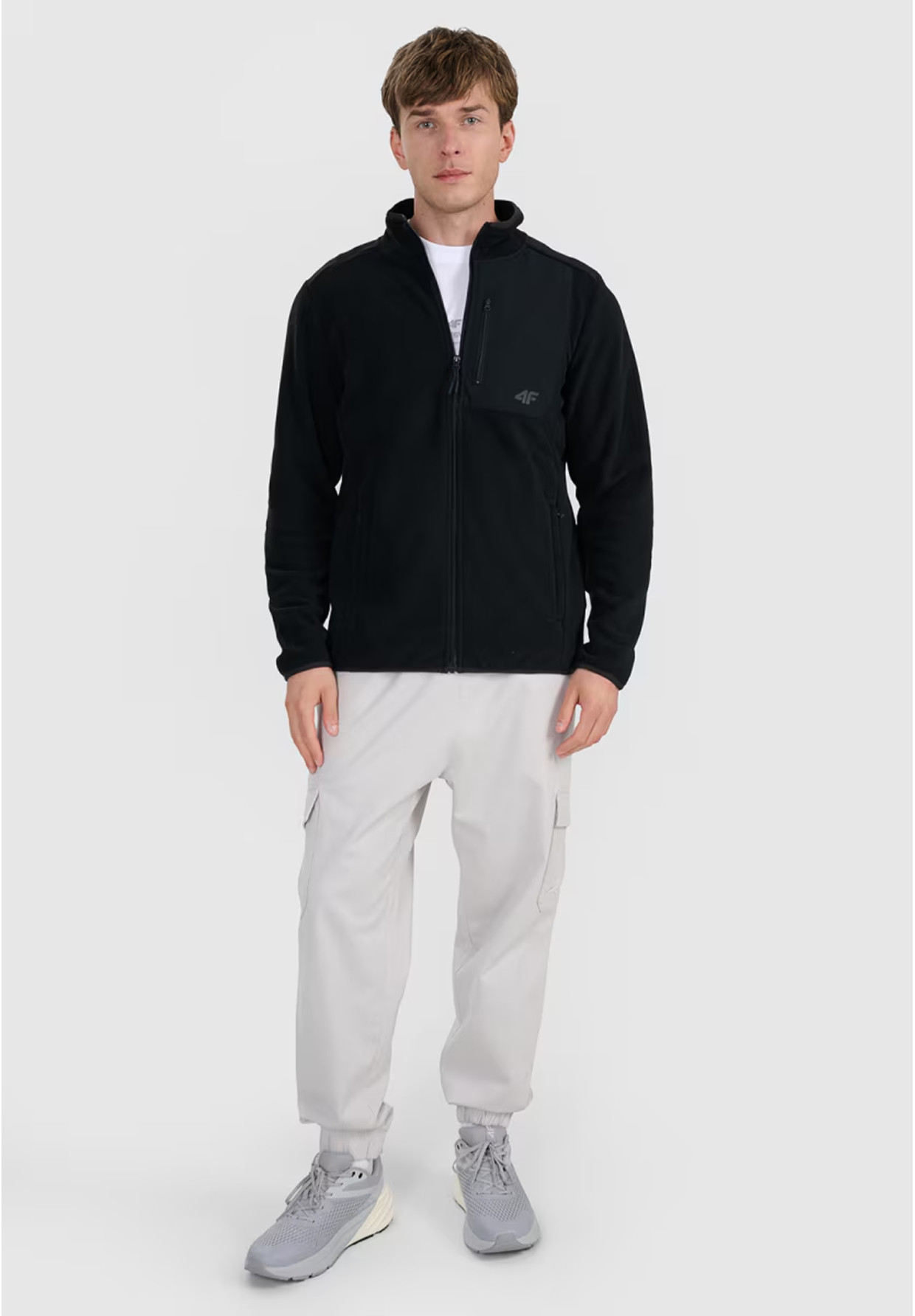 Polar Męski 4F Sportowy Rozpinany Regular ze stójką Bluza Czarna 4FWAW25TFLEM414