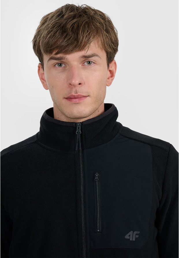 Polar Męski 4F Sportowy Rozpinany Regular ze stójką Bluza Czarna 4FWAW25TFLEM414