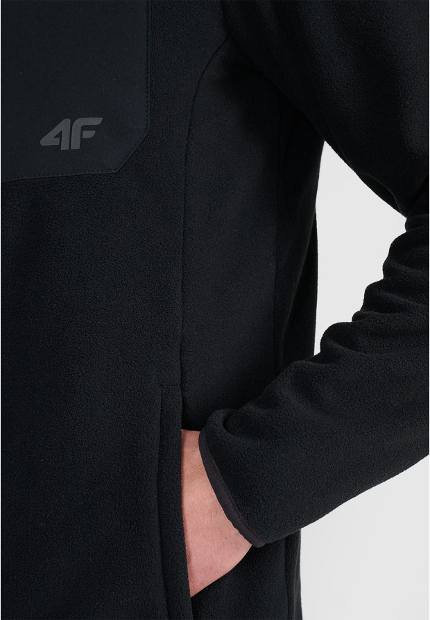 Polar Męski 4F Sportowy Rozpinany Regular ze stójką Bluza Czarna 4FWAW25TFLEM414