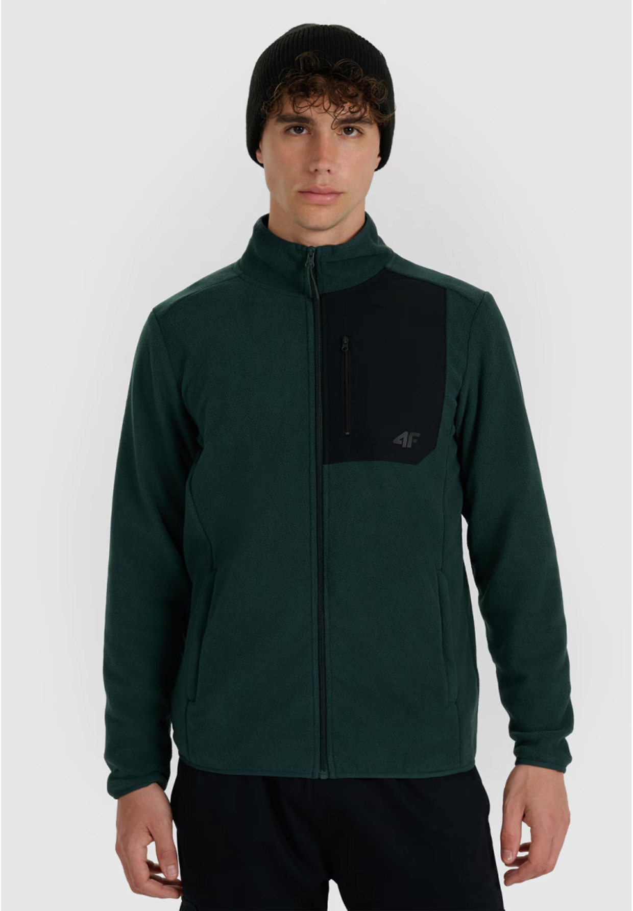 Polar Męski 4F Sportowy Rozpinany Regular ze stójką Bluza Zielona 4FWAW25TFLEM414