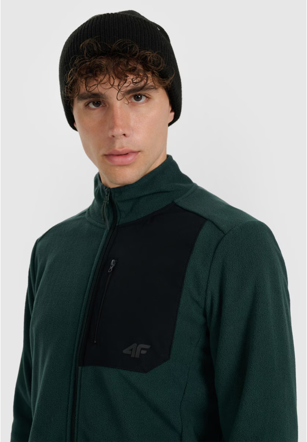 Polar Męski 4F Sportowy Rozpinany Regular ze stójką Bluza Zielona 4FWAW25TFLEM414