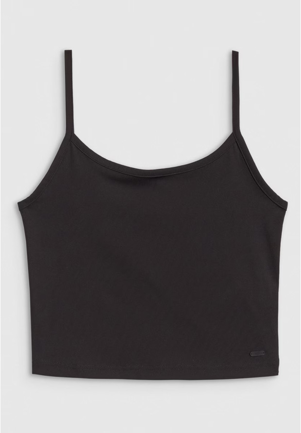 Crop-top Damski 4F Slim Fit Koszulka Na Ramiączkach Czarna 4FWSS25TSLEF127