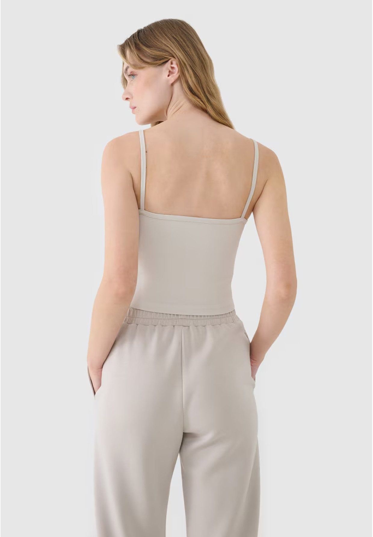 Crop-top Damski 4F Slim Fit Koszulka Na Ramiączkach Beżowa 4FWSS25TSLEF127