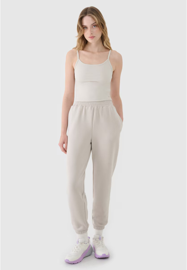 Crop-top Damski 4F Slim Fit Koszulka Na Ramiączkach Beżowa 4FWSS25TSLEF127