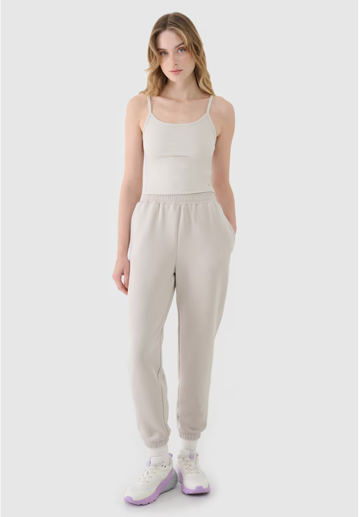 Crop-top Damski 4F Slim Fit Koszulka Na Ramiączkach Beżowa 4FWSS25TSLEF127