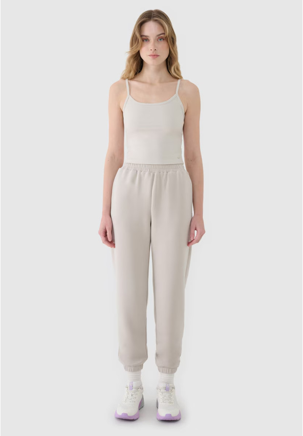 Crop-top Damski 4F Slim Fit Koszulka Na Ramiączkach Beżowa 4FWSS25TSLEF127