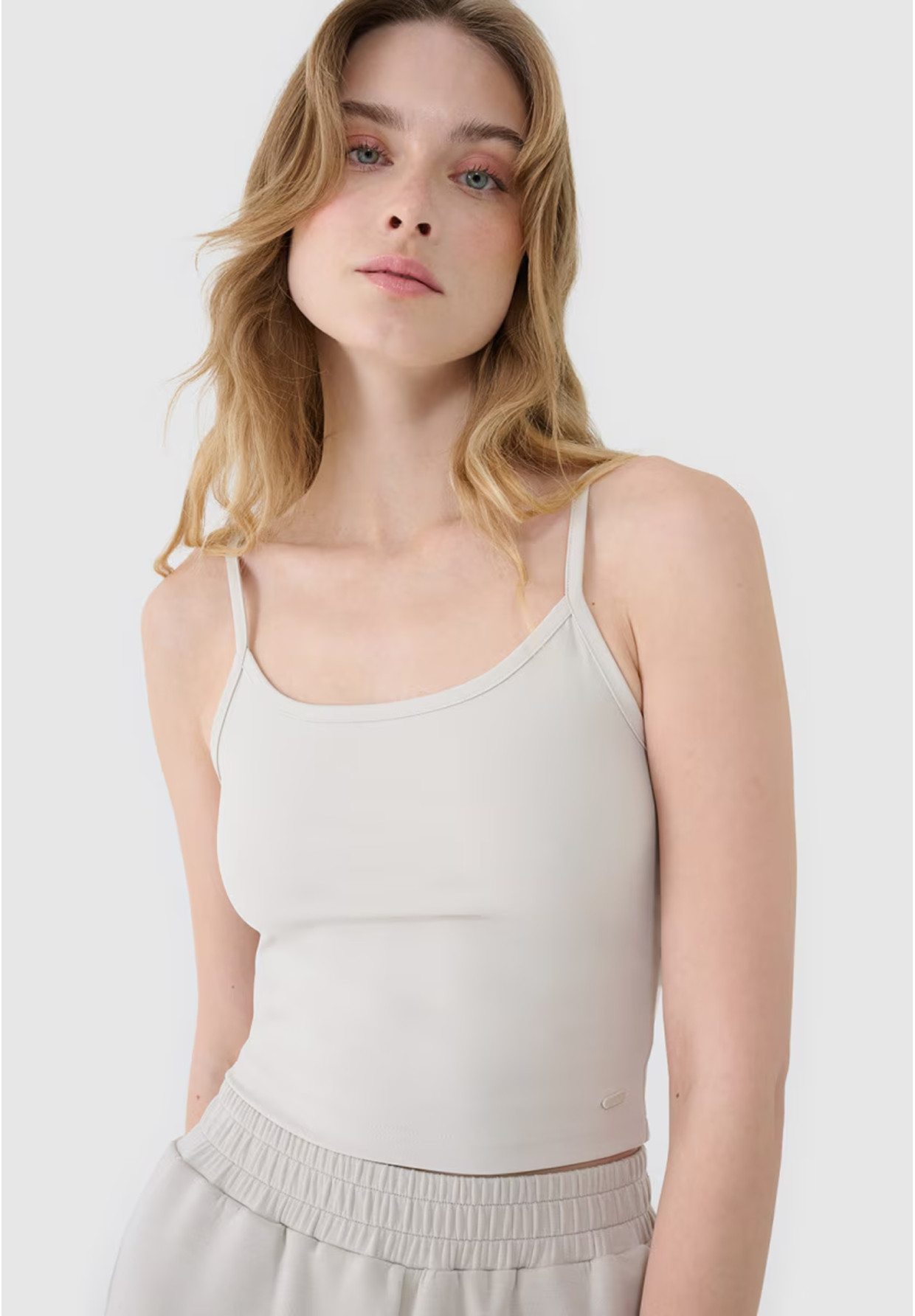 Crop-top Damski 4F Slim Fit Koszulka Na Ramiączkach Beżowa 4FWSS25TSLEF127