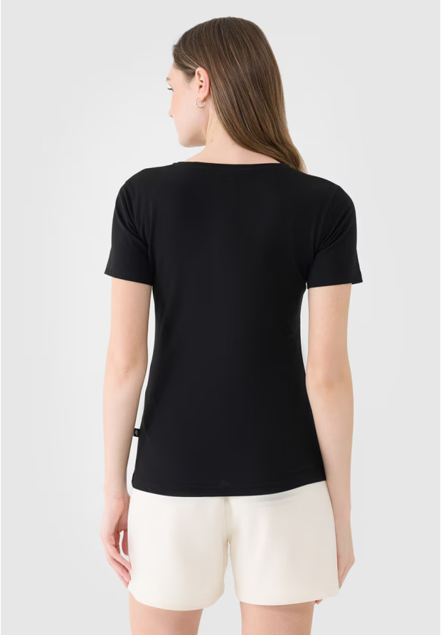 T-Shirt Damski 4F Slim Fit Koszulka z krótkim rękawem Czarna 4FWSS25TTSHF1990