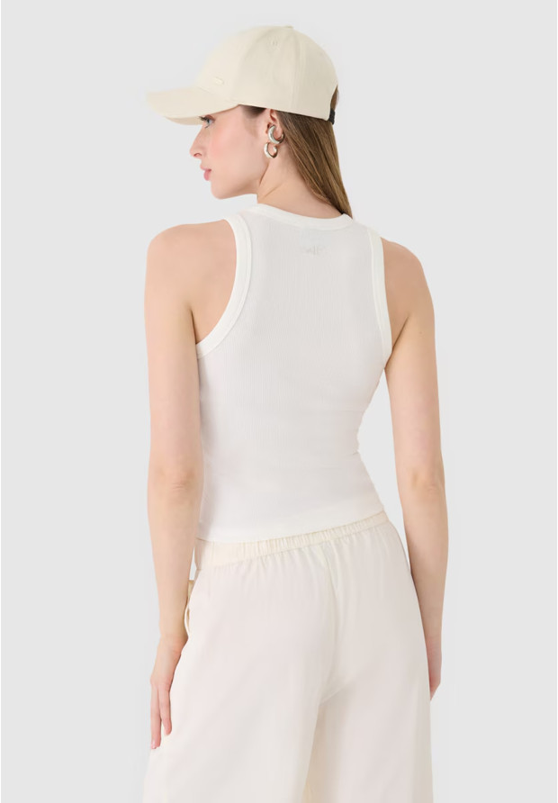 Top Damski 4F Slim Fit Z Prążkowej Dzianiny Bawełna Biały 4FWSS25TSLEF119