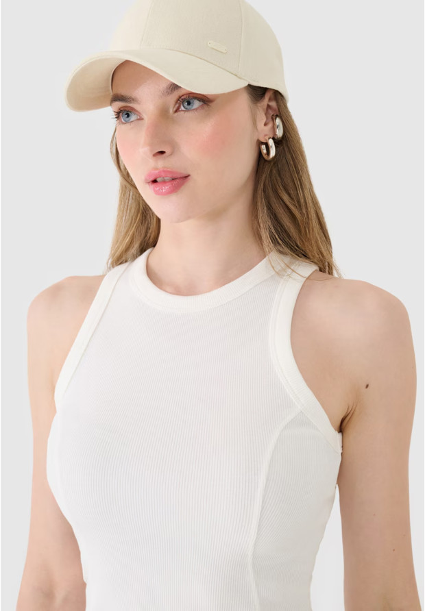 Top Damski 4F Slim Fit Z Prążkowej Dzianiny Bawełna Biały 4FWSS25TSLEF119